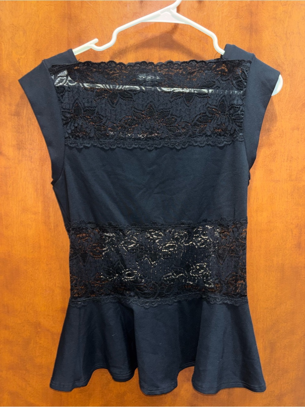 bebe Black Lace Peplum Top
